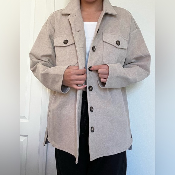 SOFT BEIGE BOXY PEA COAT - Picture 1 of 5